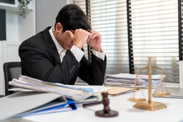 Toma fotográfica de empresario recibiendo un papel con deudas ajenas que tiene que pagar lo cual son problemas más comunes al comprar una propiedad